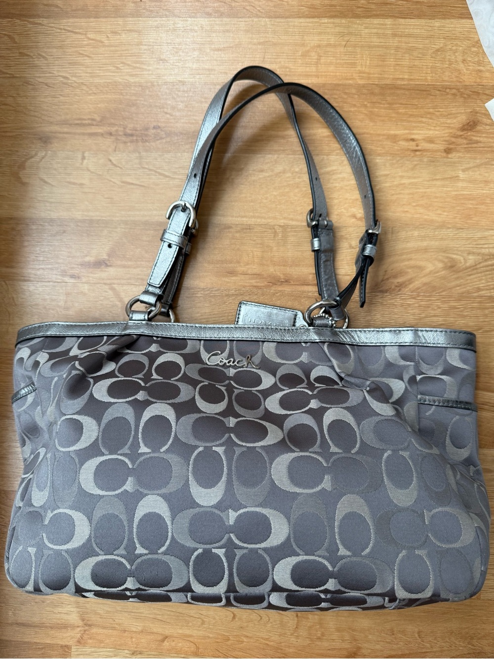 Coach Signature Tote in Gray and Silver